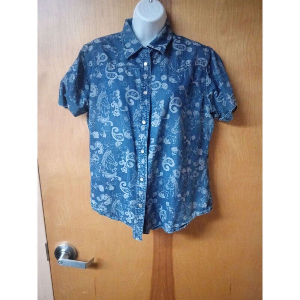 Bit & Bridle Womens Size.XL Western Shirt Pearl Snap Paisley Horses Cotton